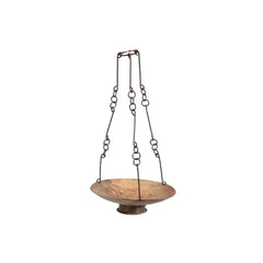vintage metal tray hanging with 3 chains on a white background