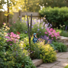 Kingfisher bird perched on a branch in a garden