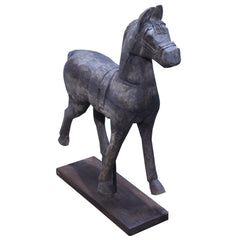 Large Wooden Horse on Stand front side view of hand carved wooden horse 