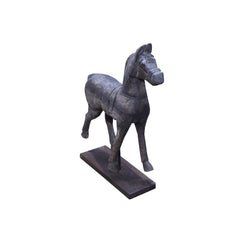 Large Wooden Horse on Stand front side view of carved horse