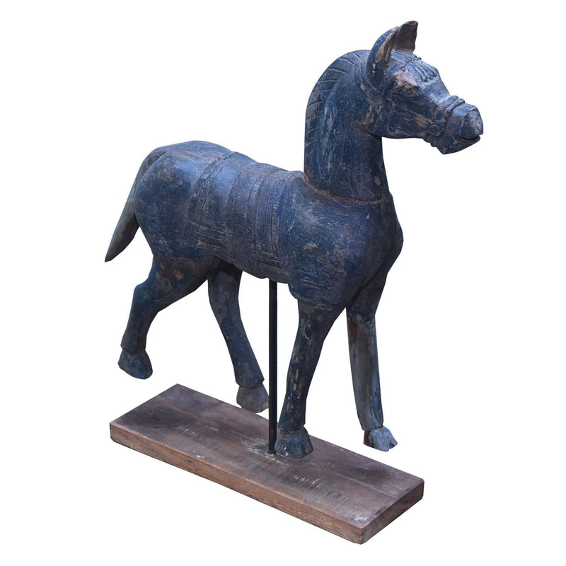 Large Wooden Horse on Stand side view of hand carved horse