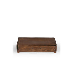 Natural wood drawer box with wood handle, showing the front