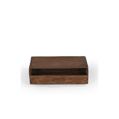 Natural wood drawer box with wood handle, showing the drawer open.
