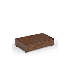 Natural wood drawer box with wood handle, showing the side.