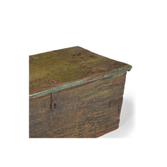 detail of a vintage wood trunk on a white background