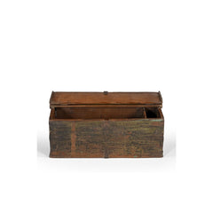 vintage wood trunk with top open on a white background