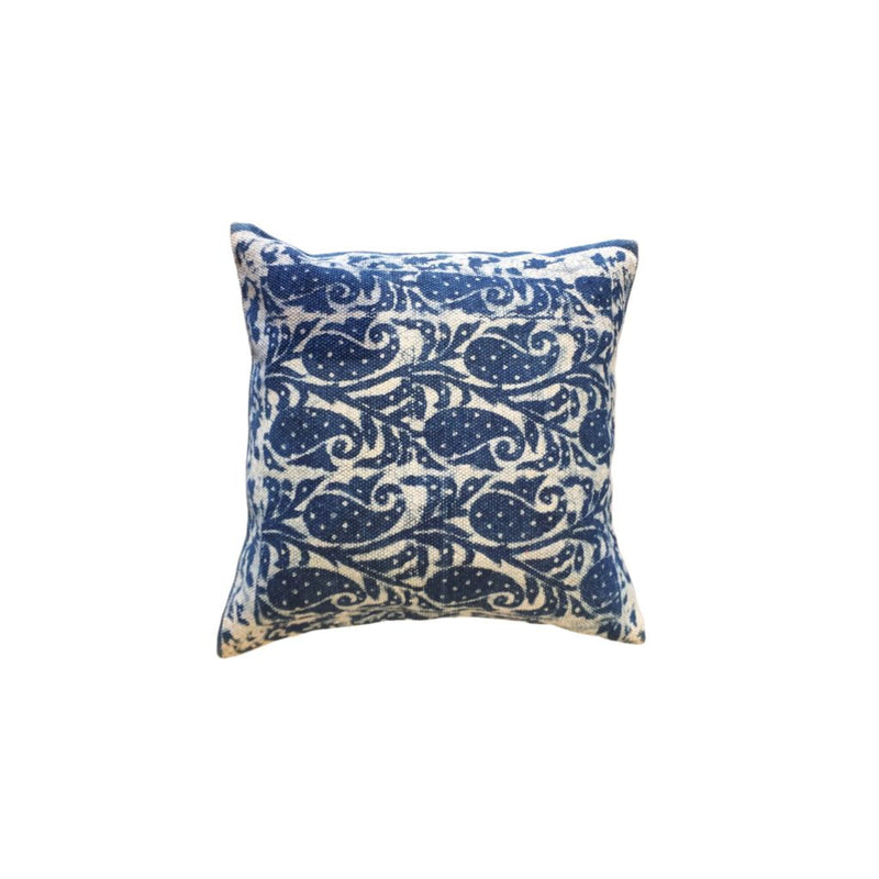 Block print paisley indigo on white background 