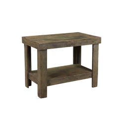 Wood side table/console green with one shelf at the bottom side view