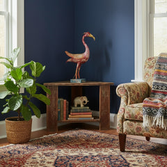 Decorative flamingo sculpture in a living room