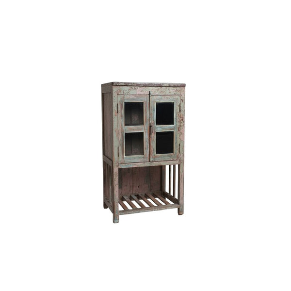 Wooden cabinet with glass doors on a white background