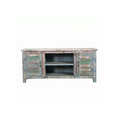 media unit console made of reclaimed wood front view