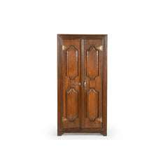 Vintage Natural wood cabinet featuring 2 doors embellished with architrave & brass hardware front view