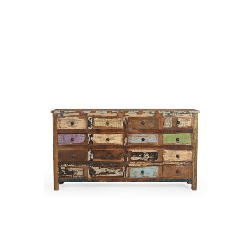 16 drawers sideboard coloured wood in a white background