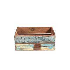 Reclaimed wood small crate with distressed blue paint