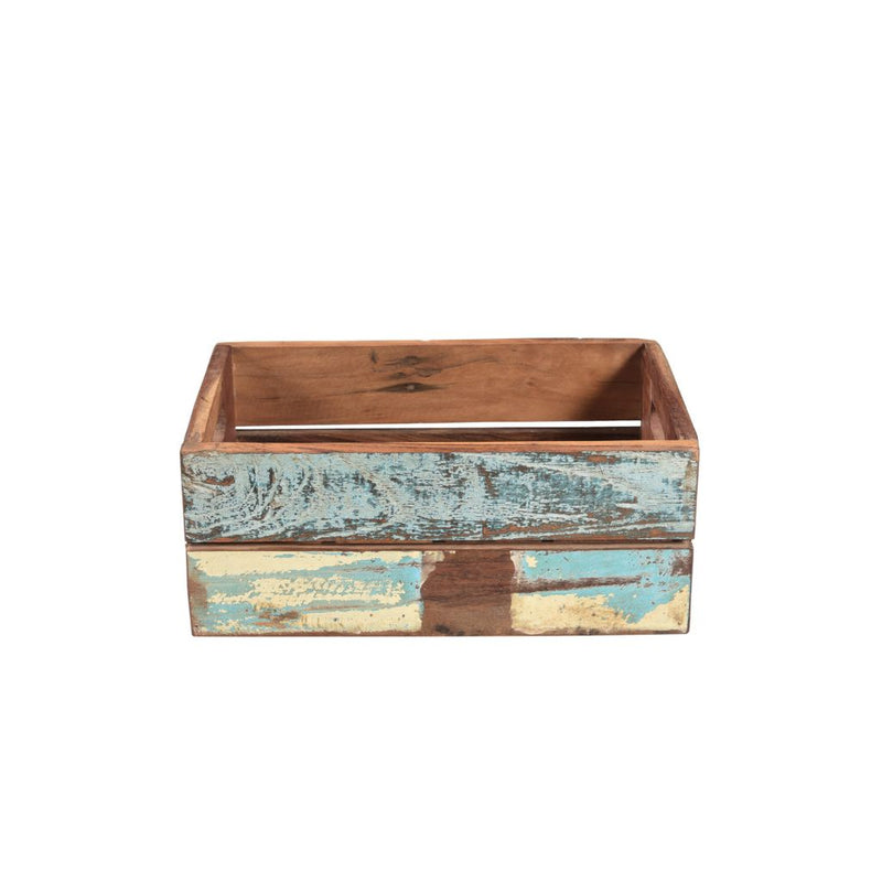 Reclaimed wood small crate with distressed blue paint