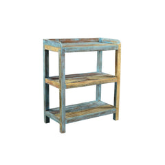 free standing reclaimed wood 3 open shelves blue