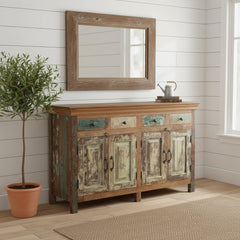 reclaimed wood dresser in a hall