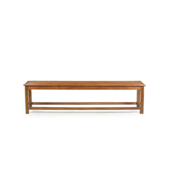 Long natural wood bench front view