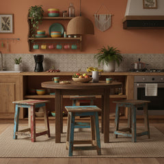 Wooden stool with a distressed finish in a kitchen