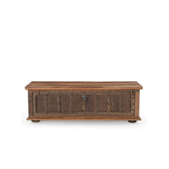 Long narrow storage trunk with antique indian bronze colour door opening to the front 