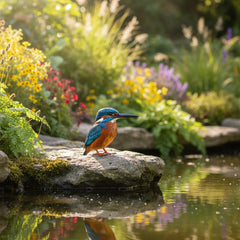handainted kingfisher in a garden