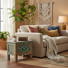 wood small coffee table in a living room