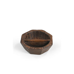 Spice box dark wood in an hexagonal shape with 2 compartments