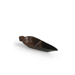 Spice box dark wood in the shape of a long boat with 2 compartments