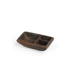 Spice box dark wood in a rectangular shape  with 3 compartments