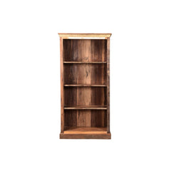 Coloured reclaimed Wood bookshelf showing 4 open  shelves 