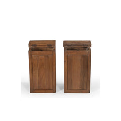 Pair of teak box with a top opening showing the tops opened.