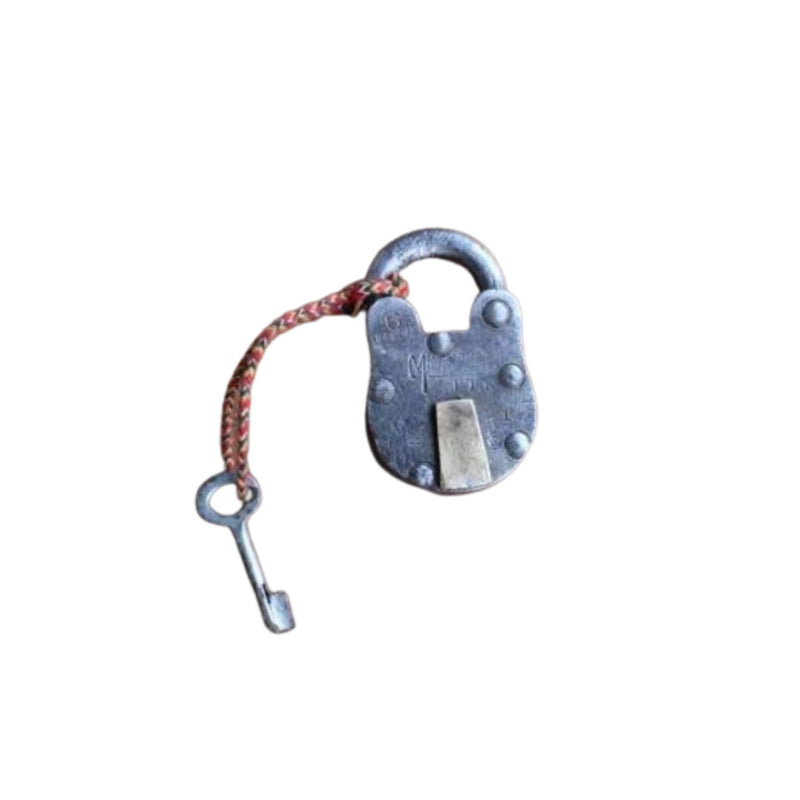 Vintage Iron Padlock front view with lock and key