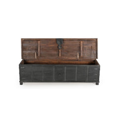 wood black storage trunk with the top open on a white background