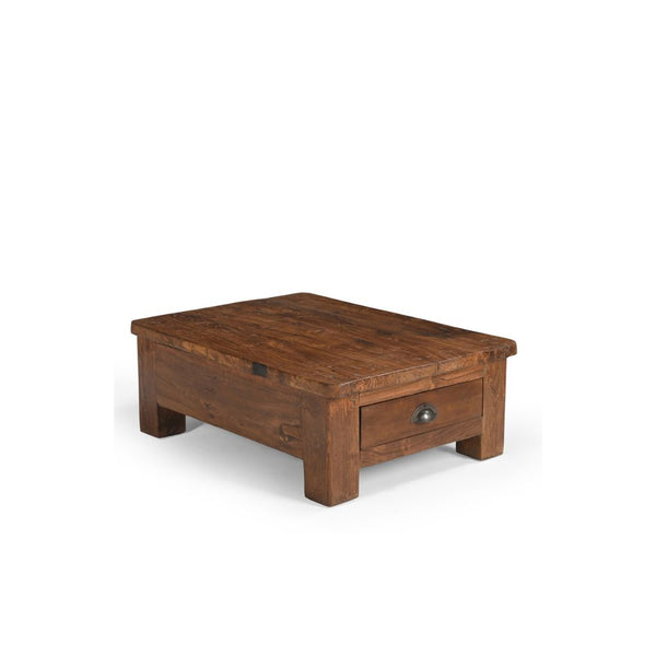 Wooden coffee table with a drawer on a white background