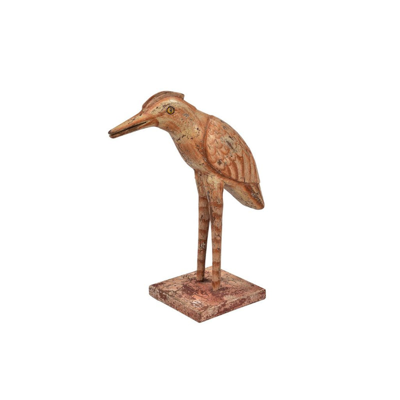 Wooden bird figurine on a white background