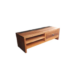 small shelf with 2 open compartments and one drawer made of natural reclaimed wood