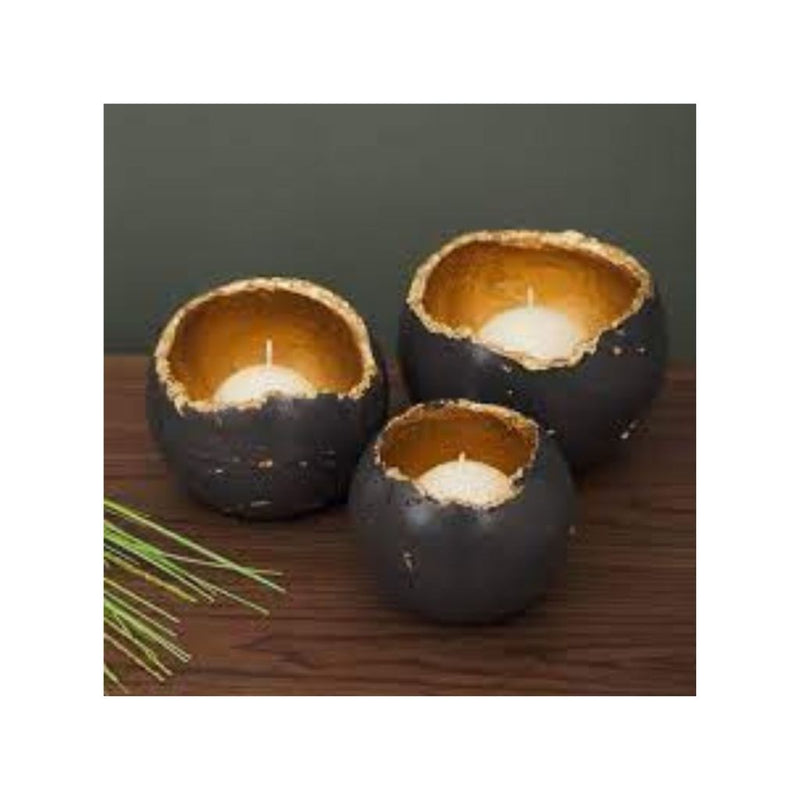 Concrete Tealight Holder Charcoal three together with candle inside