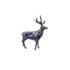 Metallic deer sculpture on a white background
