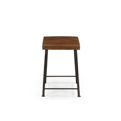 Wooden stool with metal legs on a white background