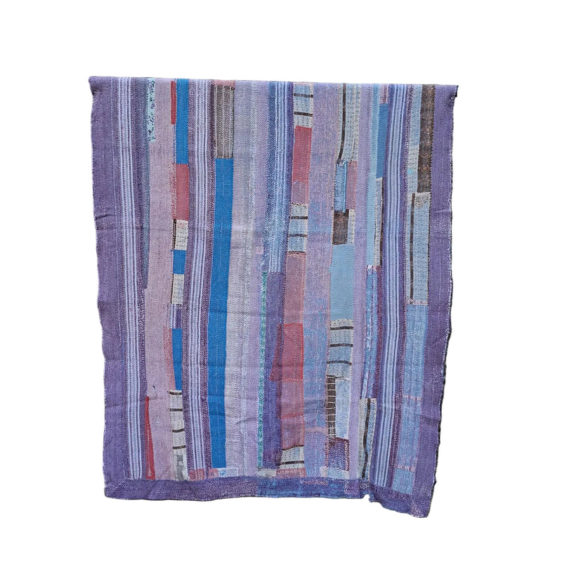 kantha throw made of recycled fabric in blue stripes