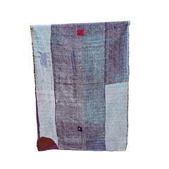 kantha throw made of recycled fabrics in tones of blues