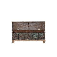 vintage wooden trunk with top open on a white background