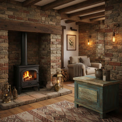 Wooden chest with a distressed finish in a rustic living room