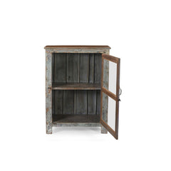 Wooden cabinet with a glass door on a white background