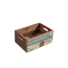 reclaimed wood small crate with 2 handles on a white background