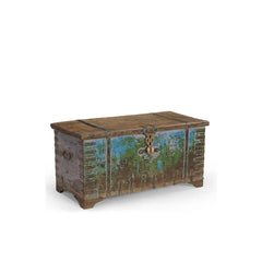 Wooden trunk with a rustic design on a white background