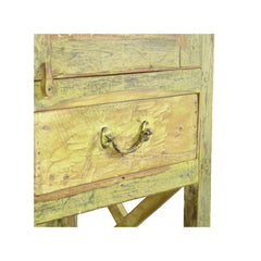 Wooden drawer with a brass handle on a white background