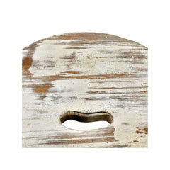 top of Wooden stool with a distressed white finish on a white background