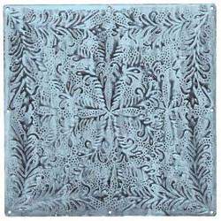 Tile Metal Plate Sky Blue Medium 30cm x 30cm-AFF-Decorative Tile,Embossed Metal Plate,Floral Tile,Metal Plate,Metal Tile,Sky Blue Tile,Tile,UK - Under €145,Wall Tile