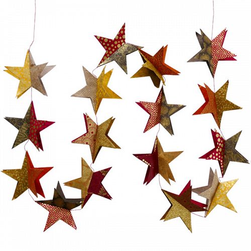 Lokta Garland 3D Stars Red, gold and yellow